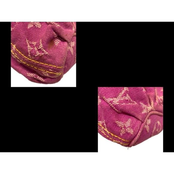 RARE Authentic Louis Vuitton Mini Pleaty Denim Monogram Shoulder Hand Bag Pink - Picture 9 of 11